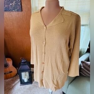 Susan Graver Gold Shimmery Button Front Sweater (Size 1X) - NWT